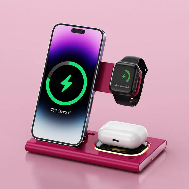 3 IN 1 15W Wireless Charging Charger Magnetic Desktop Night Light Iwatch Fast Charging Stand Gift Customization Neiko&